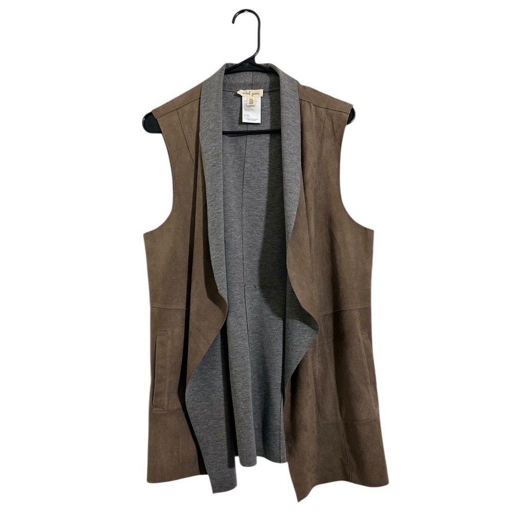 Tribal Jeans Womens Brown Faux Suede Drape Front Vest Grey Lining Size Large